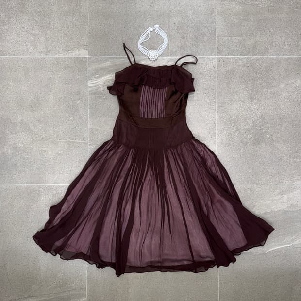 Pink brown silk pleats sheer ops