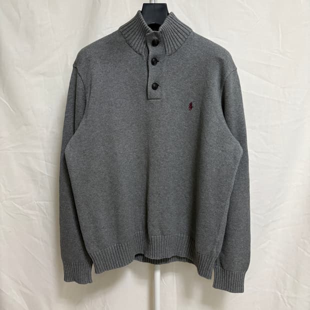 폴로 랄프로렌 버튼 하이넥 코튼 니트 / 그레이, L