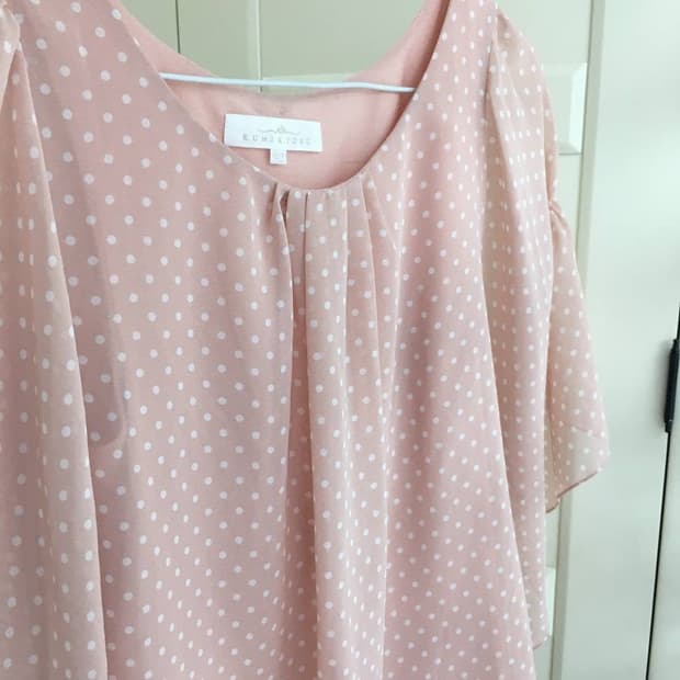 일본빈티지 하구미 스즈코 핑크 도트 블라우스 가오리 판초블라우스 땡땡이