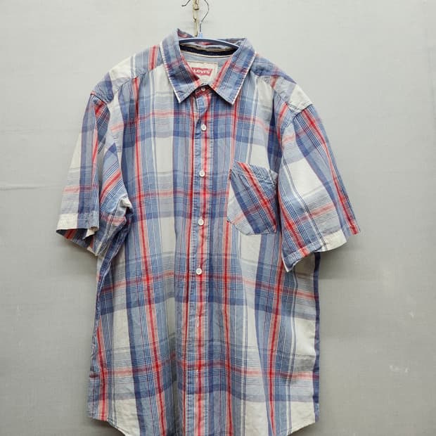 리바이스 레드탭 원포켓 체크패턴 반팔셔츠 L(XL)