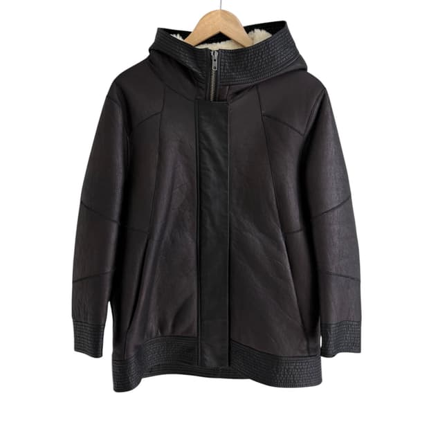 헬무트랭 쉽 스킨 시어링 레더 후드 자켓