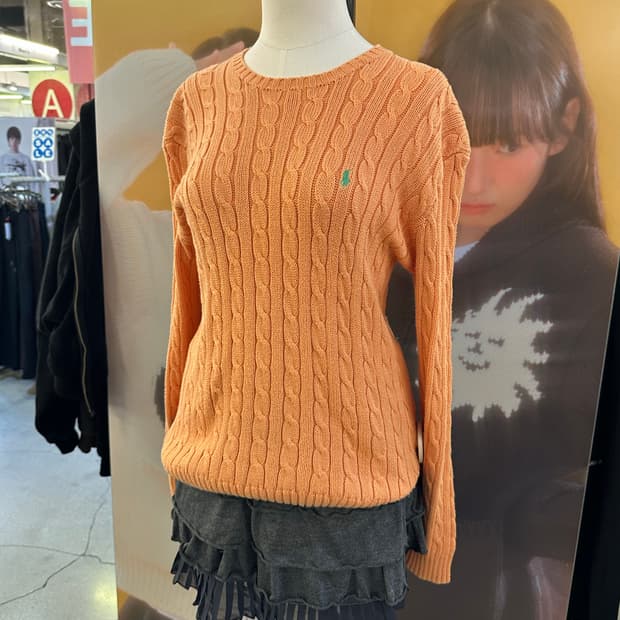 POLO 폴로 오렌지 케이블니트💯
