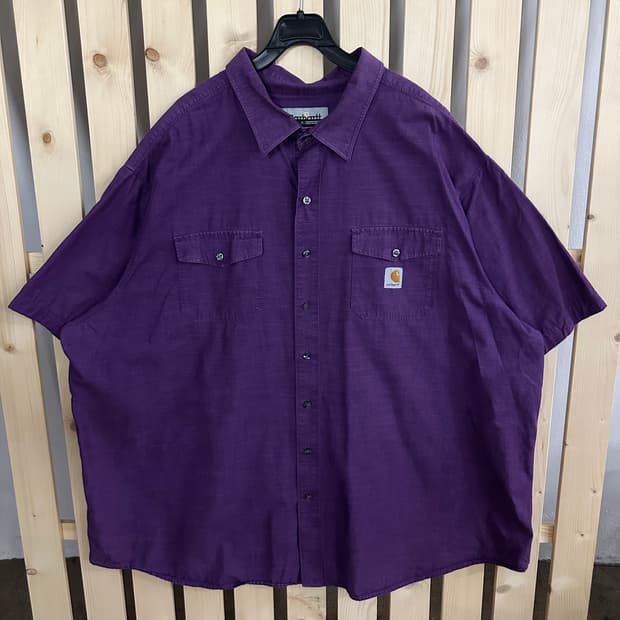 (2XL) 칼하트 포켓 퍼플 반팔 셔츠