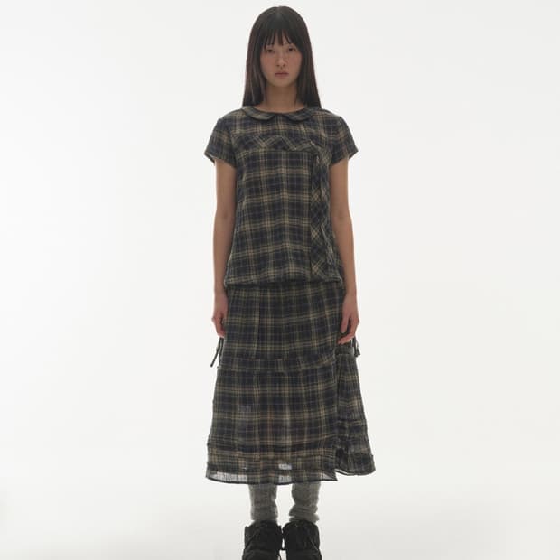 Coyseio shirring midi skirt check 
