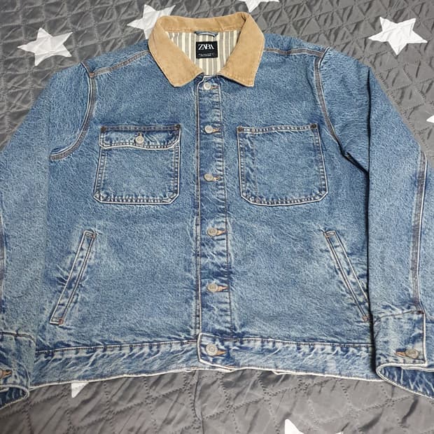 자라 블랙라벨 코듀로이 카라 빈티지 워싱 데님 워크자켓 (XL)