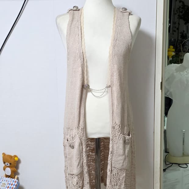 일본빈티지)히피 앤틱 크로셰 y2k 모리걸 롱니트 레이어드 베스트가디건