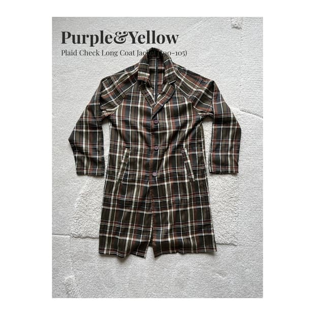 Purple&Yellow 체크 패턴 롱 재킷 코트 (100)