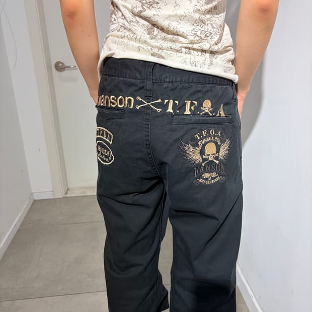 Vanson Leathers x TFOA 스컬 자수 팬츠 바지