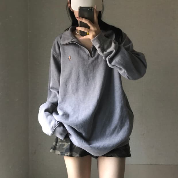 폴로 그레이 코튼 반집업