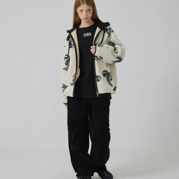 유센틱 리본 플리스 후드 집업