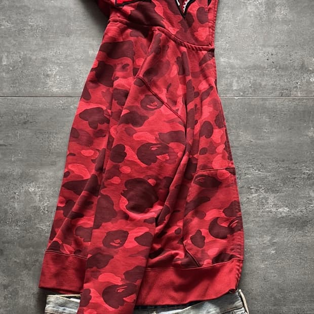 개 급처) 유일 매물) 베이프 더블 샤크 후드집업 L 레드