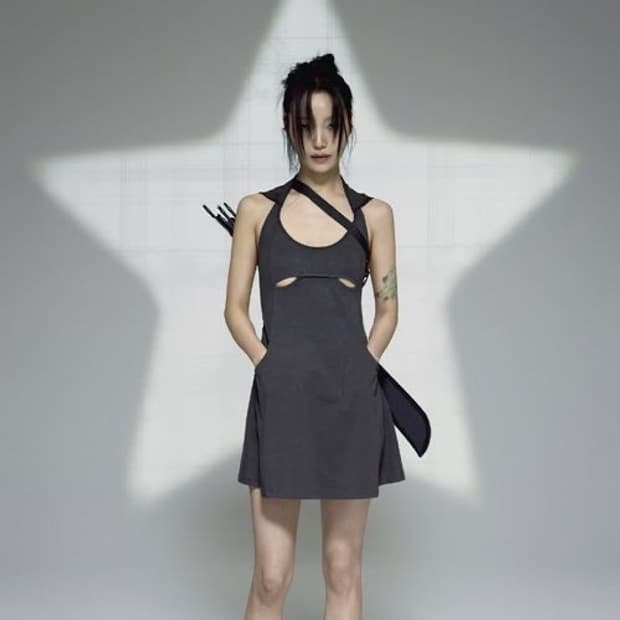 OJOS Halter Hoodie Apron Dress /Charcoal