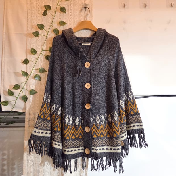 에스닉 후드 케이프 가디건