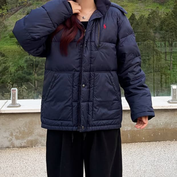 폴로 랄프로렌 레드포니 네이비 덕다운 후드패딩(l)