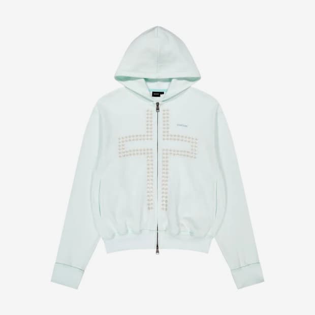아캄 Cross Rhinestone Zip-Up Hoodie (blue)