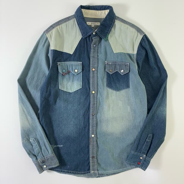 Corisco  코리스코 웨스턴 패치워크 데님 포켓셔츠