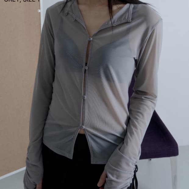 우화 WRINKLE MESH CARDIGAN GREY