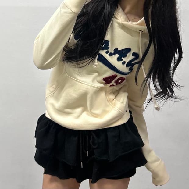 후아유 y2k 아이보리 스웻 셔츠 후드티(XS)