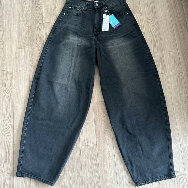 벌룬핏 워싱 와이드 데님팬츠 다크블랙 S