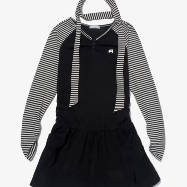 무신사 허그유어스킨 스트라이프 헨리넥 머플러 원피스 세트