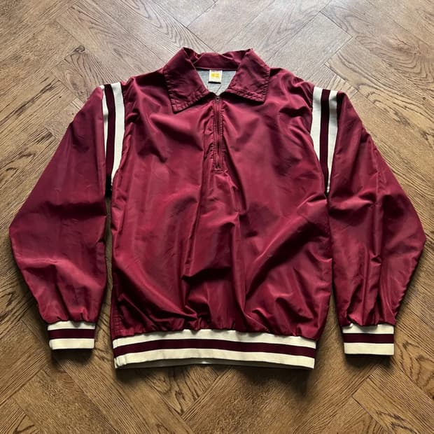 [M]80's 러셀 Made in USA 버건디 나일론 하프집업 웜업자켓