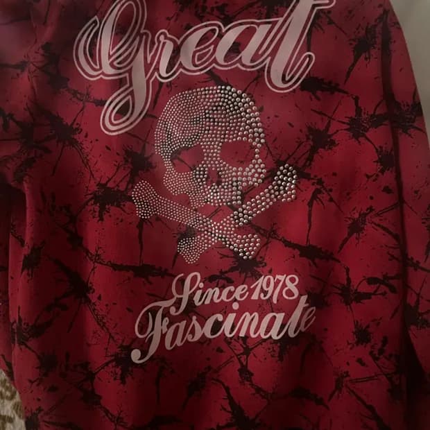 일본 빈티지 펑크 후드집업 큐빅 해골 레드