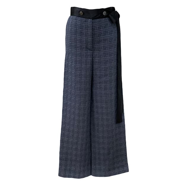 샤넬 웨이스트 리본 벨트 울 트위드 와이드 팬츠