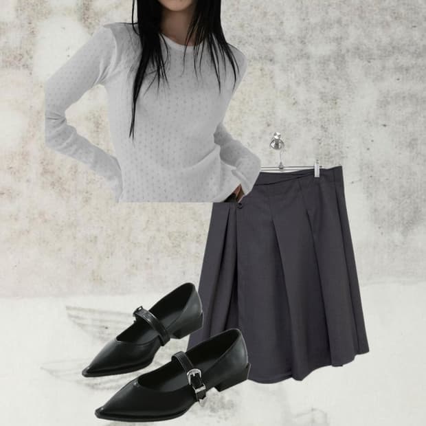 개강룩 핀터깔 단정 페미닌 랩스커트 셋업코디