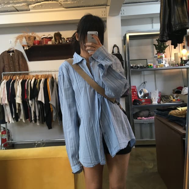 아르마니 익스체인지 스카이 블루 스트라이프 셔츠 XL