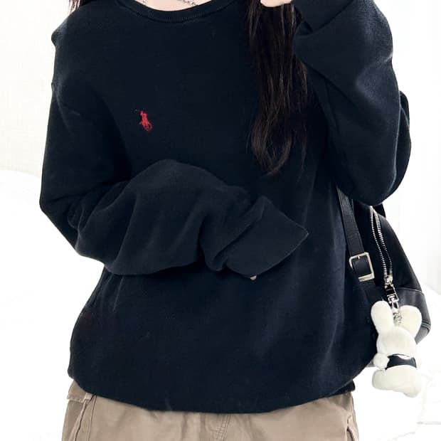 폴로 피마코튼 블랙 와플니트