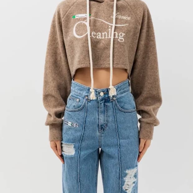 기준 클리닝 크롭 후드