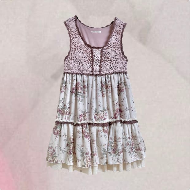 빈티지 엑시즈팜 리즈리사 플라워 모리걸 패치 끈원피스