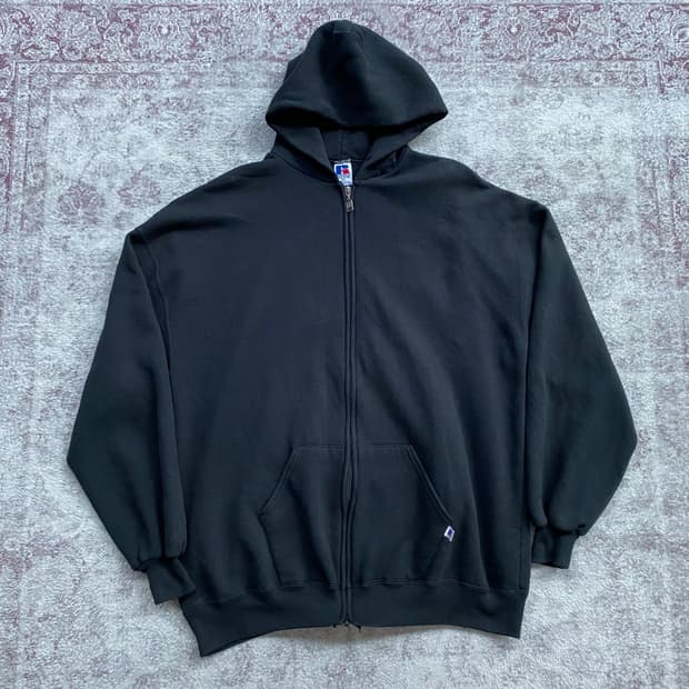 (XXL) 90s 빈티지 러셀 후드집업 블랙 USA