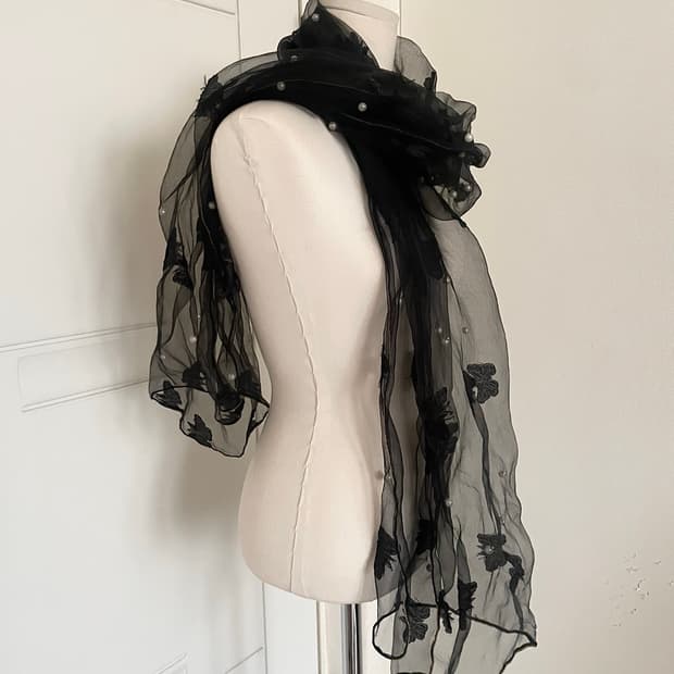 Pearl Black Butterfly Organza Scarf 