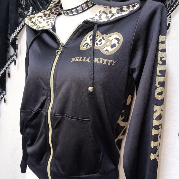고전 헬로키티 레오파드 호피 오네갸루 펑크 후드집업  y2k 저지 핀터