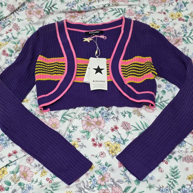 converse 컨버스 빈티지)y2k 스타 퍼플 크롭 니트 가디건