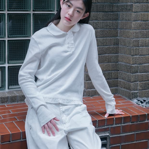 oheshio collar frill long t-shirt white