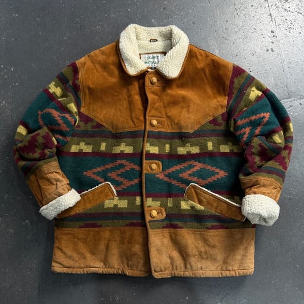 105 빈티지 웨스턴 노르딕 패턴 돈피 무스탕 자켓
