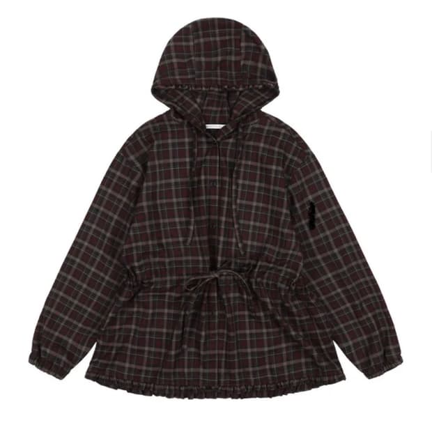 팬시클럽 프릴 체크 후드 자켓