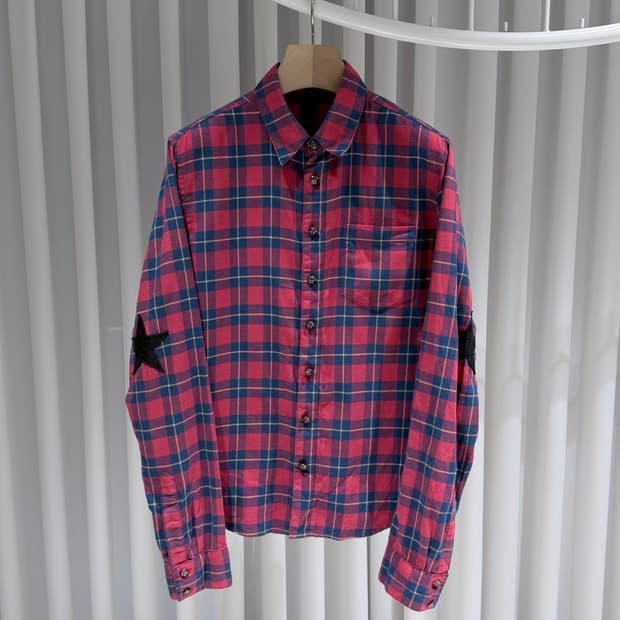 (S+ / M) / 크롬하츠 체크 스타패치 레드 셔츠