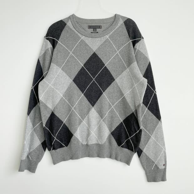 D2 타미힐피거 아가일 체크 니트 스웨터  XL사이즈