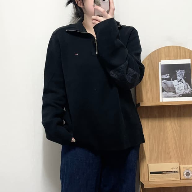 [정품] 타미 블랙 니트 반집업 [ M ]