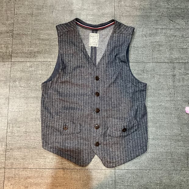 일본빈티지 Navy 핀터깔y2k 긱시크 아메카지 베스트조끼