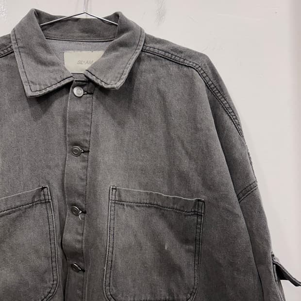 슬램 슬리브포켓 회청 크롭 데님 트러커자켓