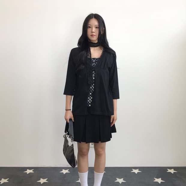  Jpn Black Ruffle Trim Layered Top