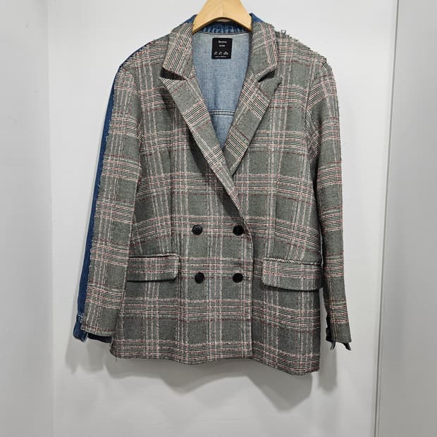 버쉬카(Bershka) 체크 데님 믹스 자켓