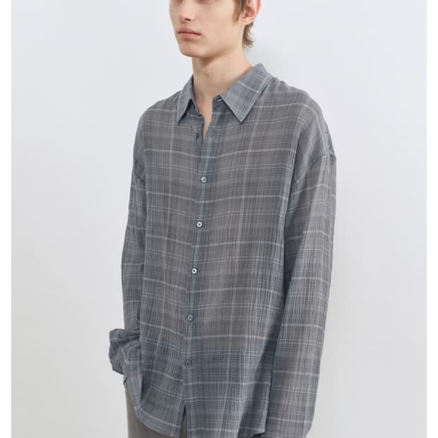 (구해요) 인사일런스 데미지드 시어 체크셔츠 그레이 s사이즈