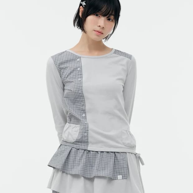 CHECK MIXED JERSEY DRESS [LIGHT GREY]