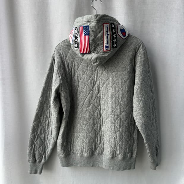 챔피온 재팬 직영점 한정판 멀티 패치 퀼팅 후드티 그레이 XL