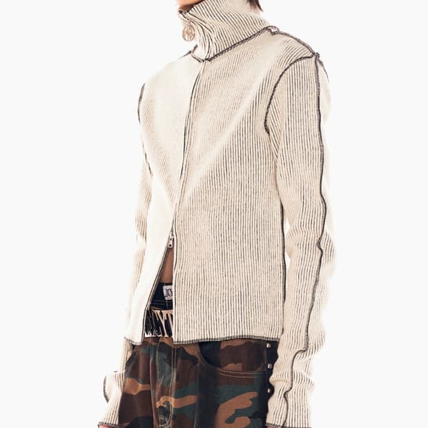 Lecyto RIBBED PRINT KNIT ZIP UP